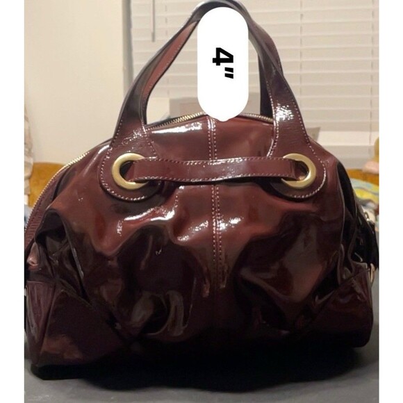 Francesco Biasia Burgundy Patent Leather Top Handle Satchel Double Handle Purse - Picture 10 of 10